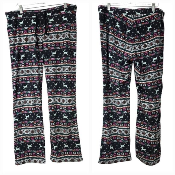 Old Navy Women's Gray Fleece Pajama Pants Sleepwear Christmas Reindeer Fair Isle - Picture 3 of 7